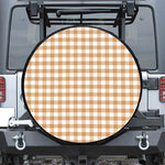 Brown And White Gingham Pattern Print Leather Spare Tire Cover