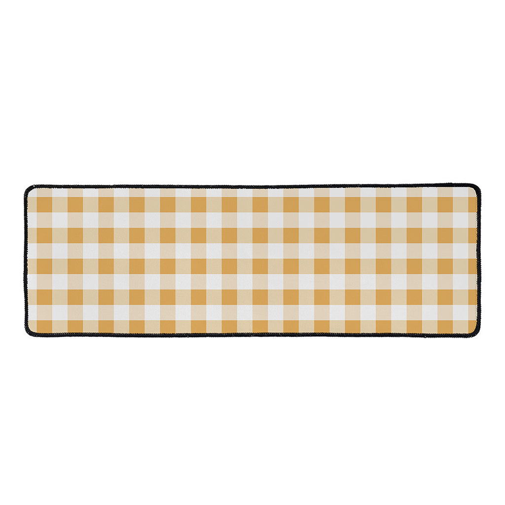 Brown And White Gingham Pattern Print Long Kitchen Mat