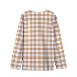 Brown And White Gingham Pattern Print Long Sleeve Short Coat