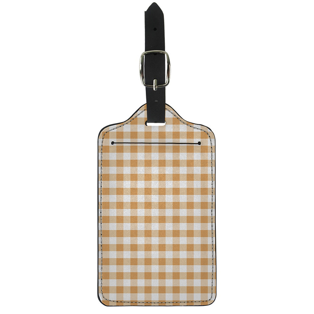 Brown And White Gingham Pattern Print Luggage Tag