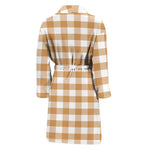 Brown And White Gingham Pattern Print Men's Bathrobe