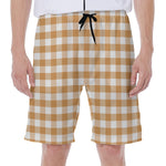 Brown And White Gingham Pattern Print Men's Beach Shorts