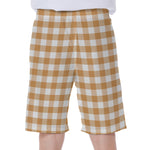 Brown And White Gingham Pattern Print Men's Beach Shorts