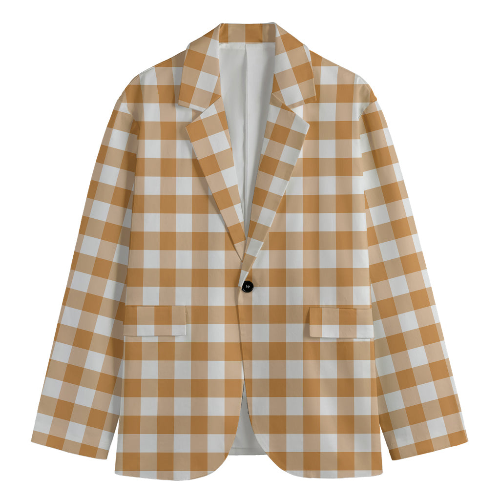 Brown And White Gingham Pattern Print Men's Blazer
