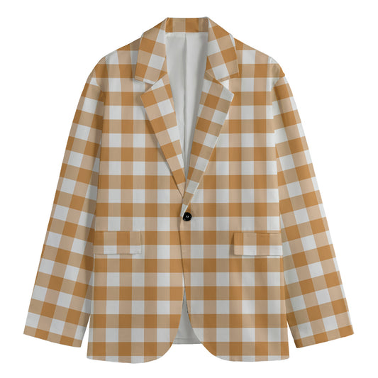 Brown And White Gingham Pattern Print Men's Blazer