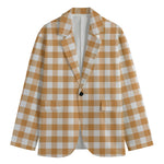 Brown And White Gingham Pattern Print Men's Blazer