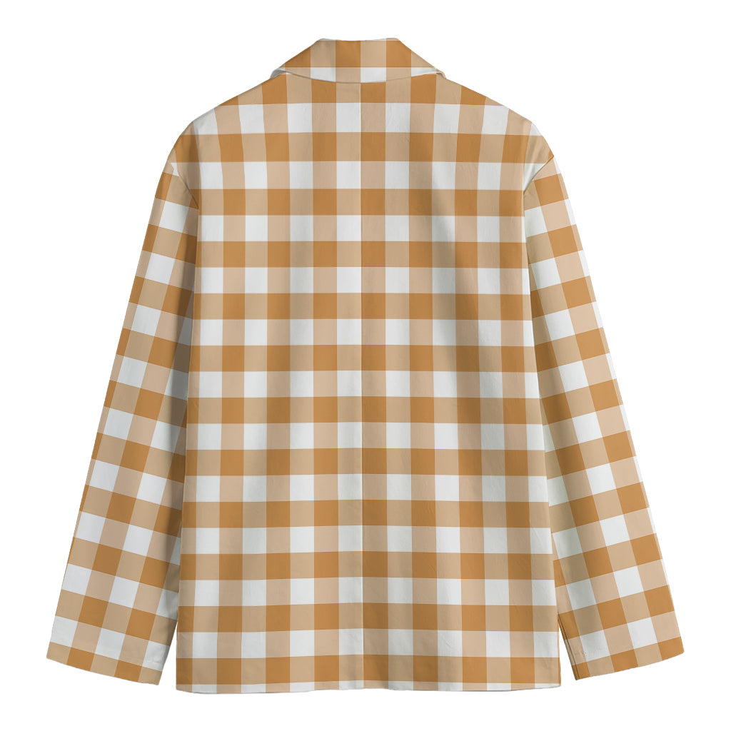 Brown And White Gingham Pattern Print Men's Blazer