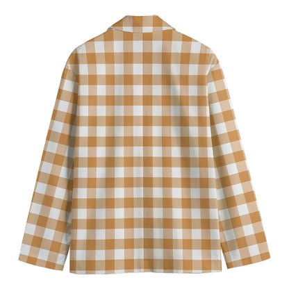 Brown And White Gingham Pattern Print Men's Blazer
