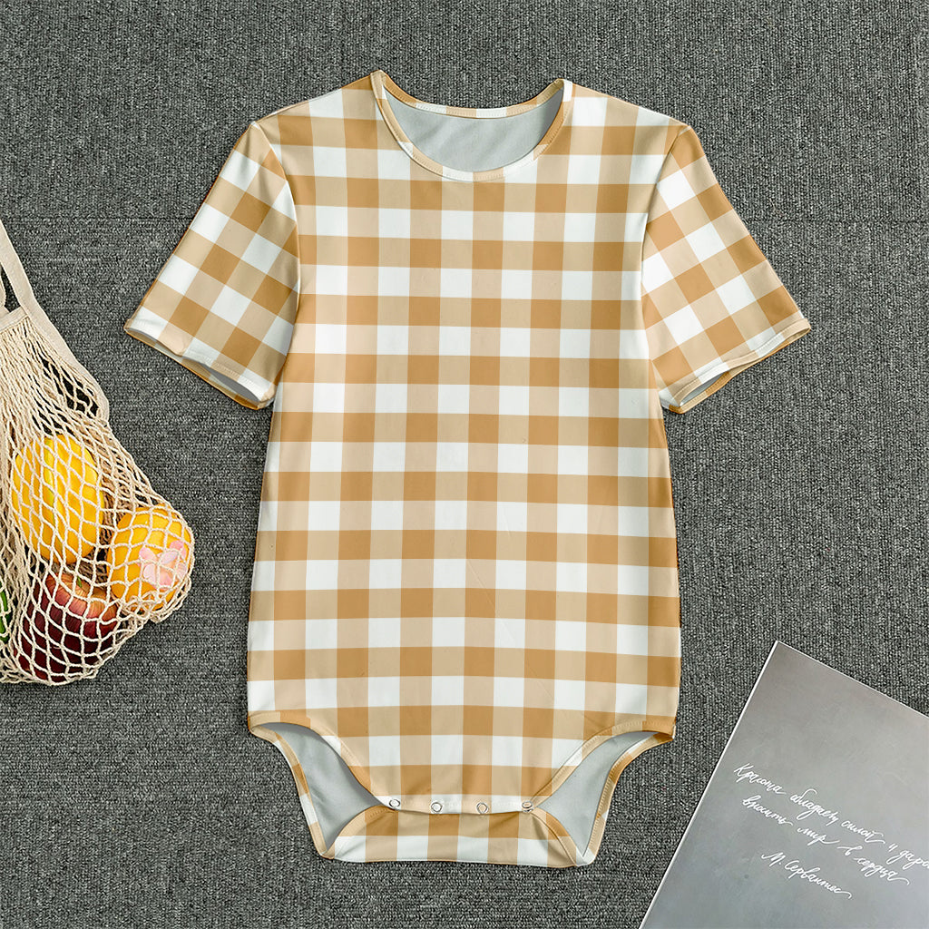 Brown And White Gingham Pattern Print Men's Bodysuit