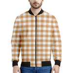 Brown And White Gingham Pattern Print Men's Bomber Jacket