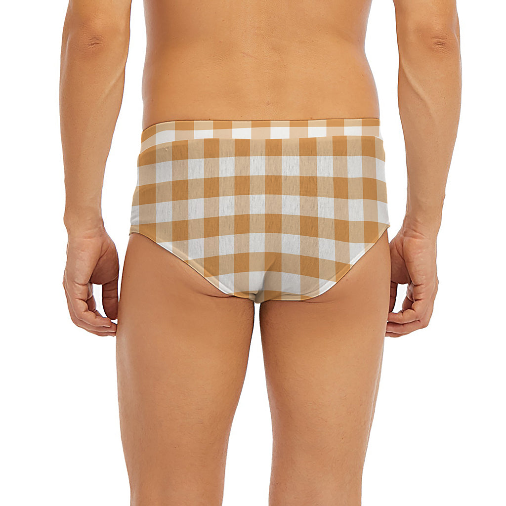 Brown And White Gingham Pattern Print Men's Briefs