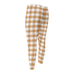 Brown And White Gingham Pattern Print Men's Compression Pants