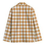 Brown And White Gingham Pattern Print Men's Cotton Blazer