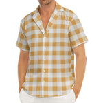 Brown And White Gingham Pattern Print Men's Deep V-Neck Shirt
