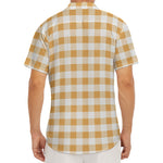 Brown And White Gingham Pattern Print Men's Deep V-Neck Shirt