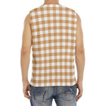 Brown And White Gingham Pattern Print Men's Fitness Tank Top