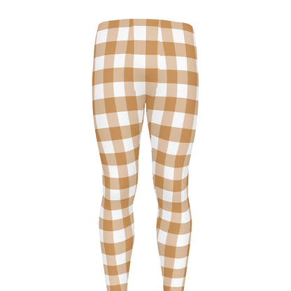 Brown And White Gingham Pattern Print Men's leggings