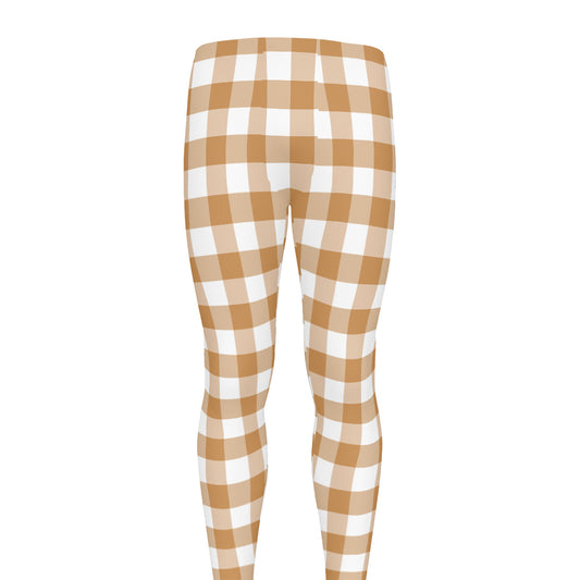 Brown And White Gingham Pattern Print Men's leggings