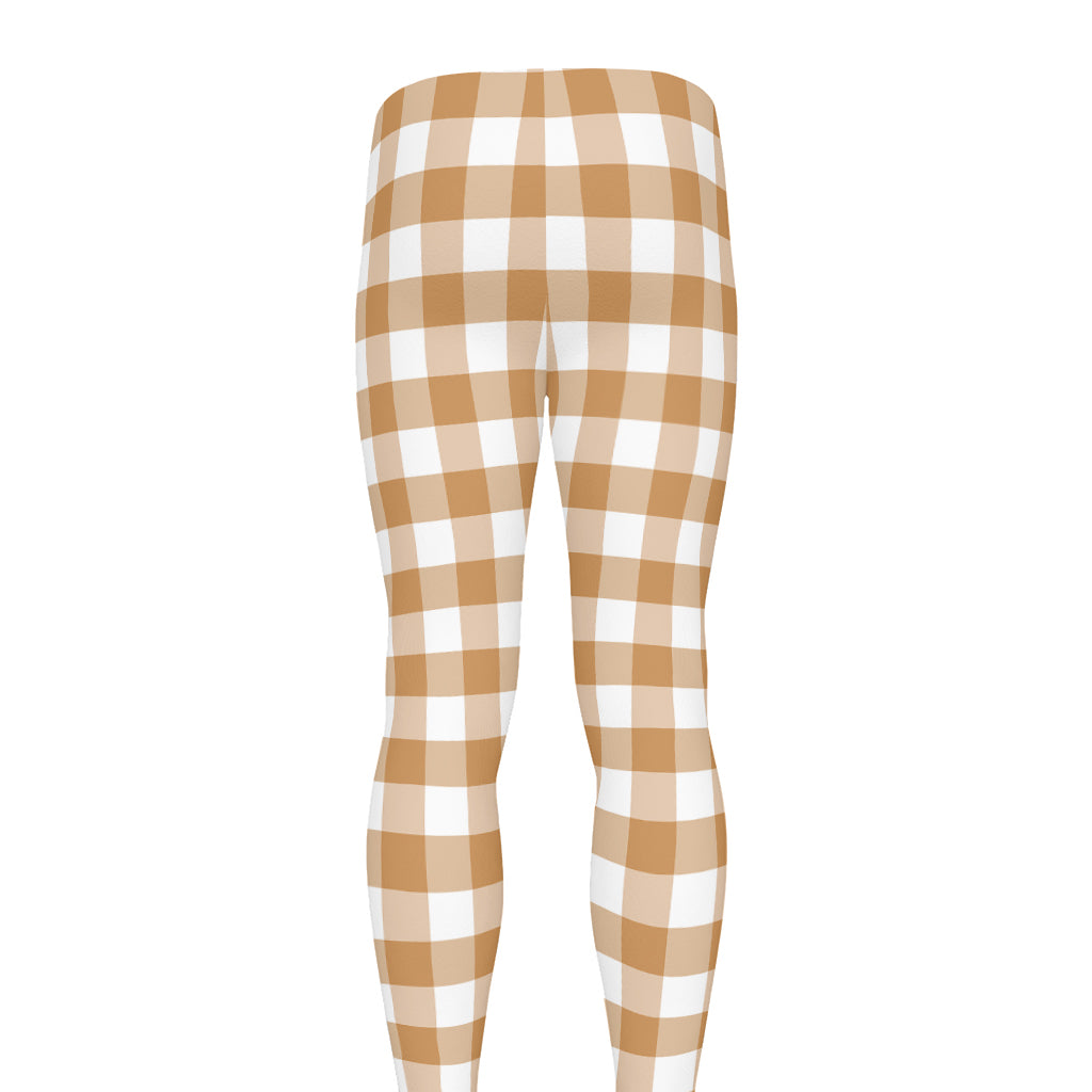 Brown And White Gingham Pattern Print Men's leggings