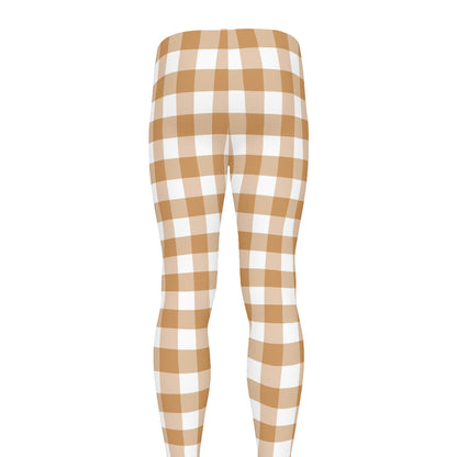 Brown And White Gingham Pattern Print Men's leggings