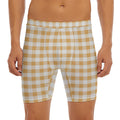 Brown And White Gingham Pattern Print Men's Long Boxer Briefs