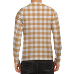 Brown And White Gingham Pattern Print Men's Long Sleeve Rash Guard