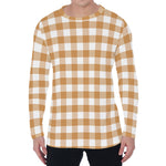 Brown And White Gingham Pattern Print Men's Long Sleeve T-Shirt