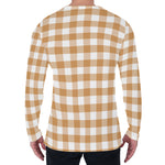 Brown And White Gingham Pattern Print Men's Long Sleeve T-Shirt