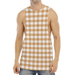 Brown And White Gingham Pattern Print Men's Muscle Tank Top