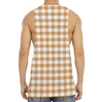 Brown And White Gingham Pattern Print Men's Muscle Tank Top