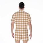 Brown And White Gingham Pattern Print Men's Rompers