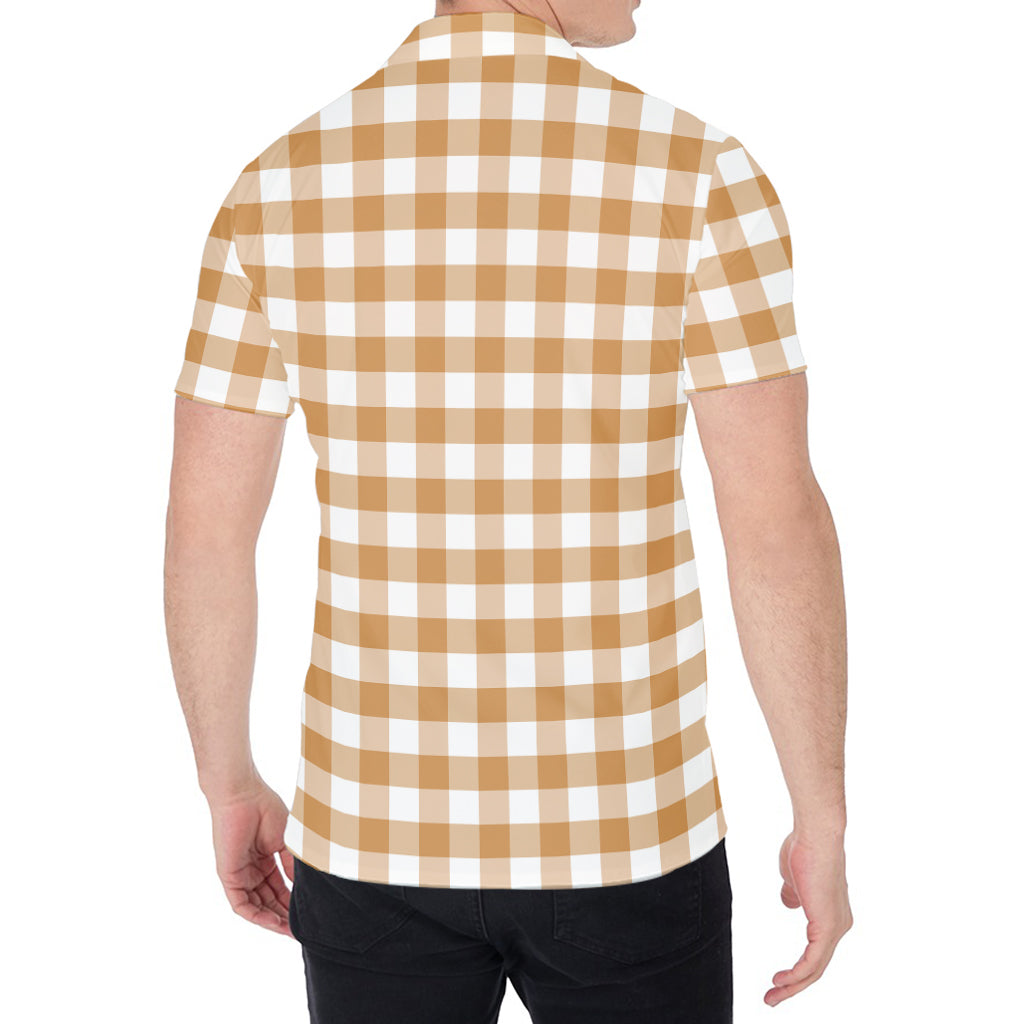 Brown And White Gingham Pattern Print Men's Shirt