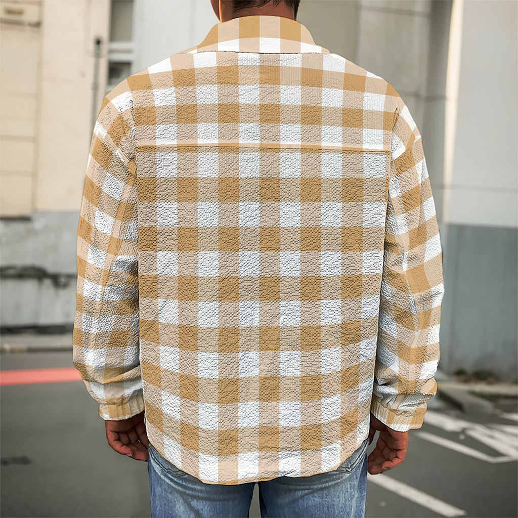 Brown And White Gingham Pattern Print Men's Shirt Jacket
