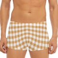 Brown And White Gingham Pattern Print Men's Short Boxer Briefs