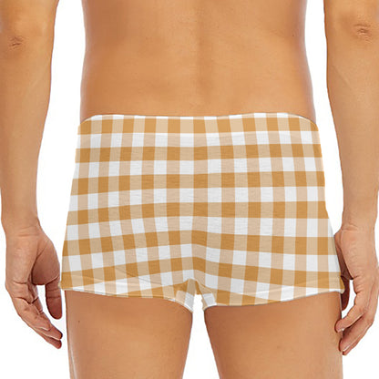 Brown And White Gingham Pattern Print Men's Short Boxer Briefs