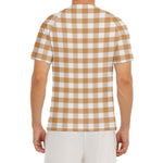 Brown And White Gingham Pattern Print Men's Short Sleeve Rash Guard