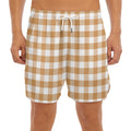 Brown And White Gingham Pattern Print Men's Split Running Shorts
