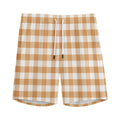 Brown And White Gingham Pattern Print Men's Athletic Shorts
