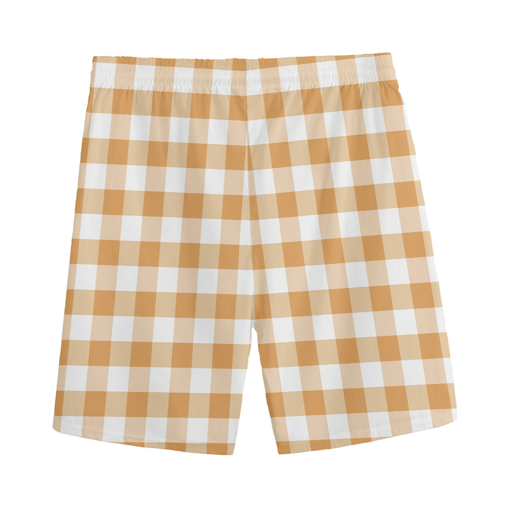 Brown And White Gingham Pattern Print Men's Sports Shorts