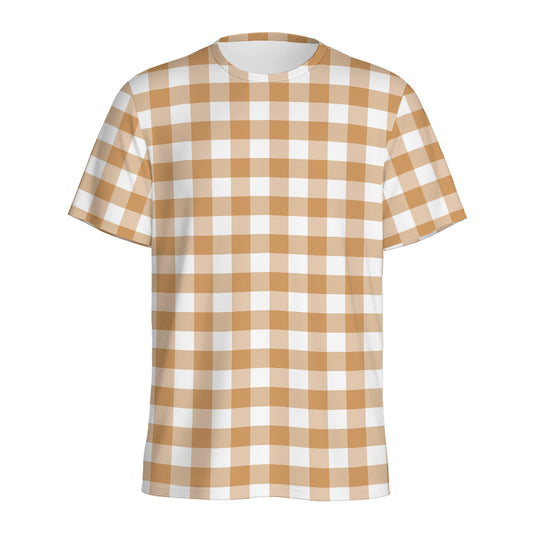 Brown And White Gingham Pattern Print Men's Sports T-Shirt