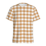 Brown And White Gingham Pattern Print Men's Sports T-Shirt