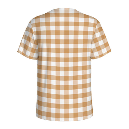 Brown And White Gingham Pattern Print Men's Sports T-Shirt
