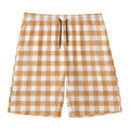 Brown And White Gingham Pattern Print Men's Swim Trunks