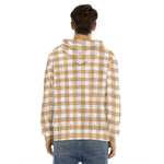 Brown And White Gingham Pattern Print Men's Velvet Pullover Hoodie