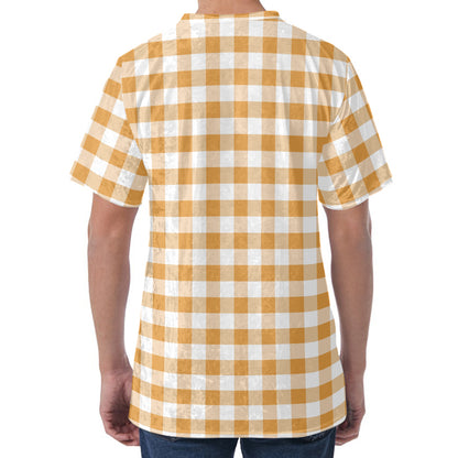 Brown And White Gingham Pattern Print Men's Velvet T-Shirt