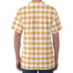 Brown And White Gingham Pattern Print Men's Velvet T-Shirt