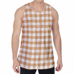 Brown And White Gingham Pattern Print Men's Velvet Tank Top