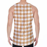 Brown And White Gingham Pattern Print Men's Velvet Tank Top