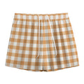 Brown And White Gingham Pattern Print Mesh Shorts