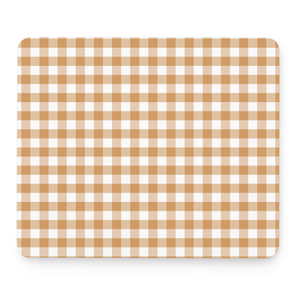 Brown And White Gingham Pattern Print Mouse Pad